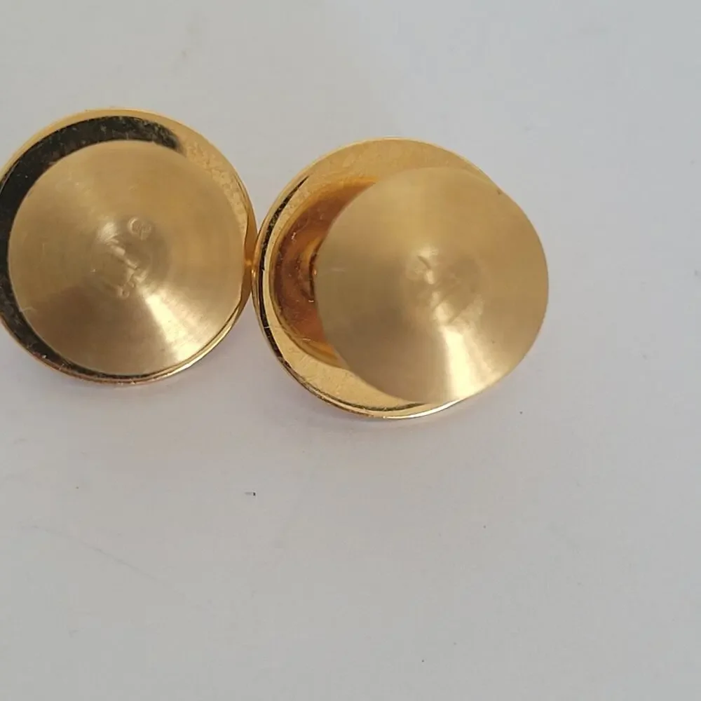 Dunhill Cufflinks Gold Black Tone Logo Round Designer Vintage Onyx Cobochon